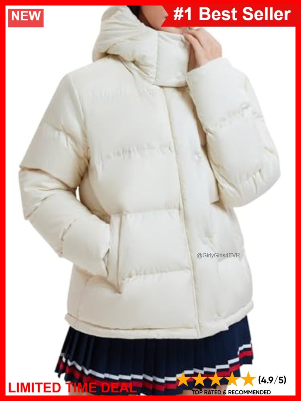 800 Fill Down Cropped Puffer Jacket Detachable Hood Oversized